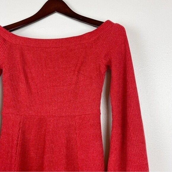Lulu's Flare Enough Red Off-The-Shoulder Long Sleeve Skater Mini Dress Size XS - Picture 4 of 10